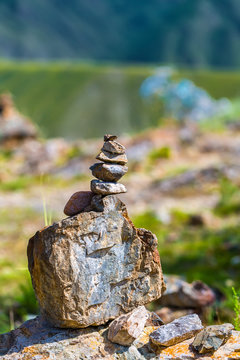 Pyramids of stones. Altai Republic, Russia