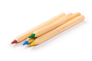 Obraz premium Wooden colorful ordinary pencils isolated on a white background
