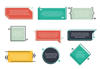 Texting boxes. Feedback typography quote box speech bubble template text note brackets citation page empty frame and geometric logo set