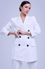 Gorgeous latin women in fashion white suit