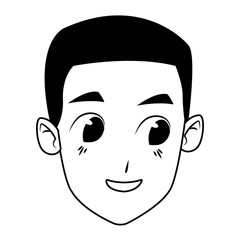 Young man smiling cartoon in black and white