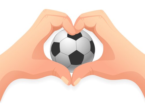 Hand heart shape and Soccer ball