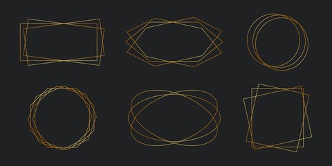 Luxury geometric golden polygonal frames. Set of trendy frames with copy space in art deco style for wedding invitation, luxury templates, decorative patterns