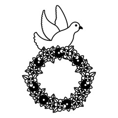 romantic pigeon with wreath flowers decoration