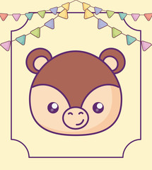 head of cute little bear baby with garlands