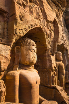 India, Madhya Pradesh, Gwalior, Gopachal Parvat, Jain Images cut into the cliff rock of Gwalior Fort