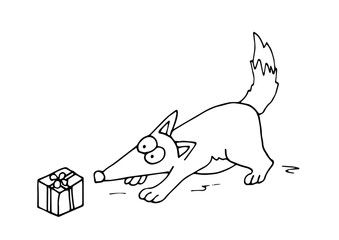 Fox and gift surprise. Relaxation New Year vector illustration