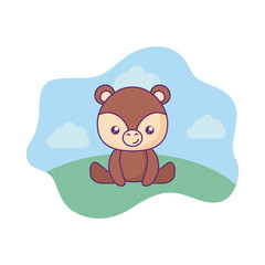 cute little bear baby in landscape