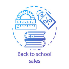 Back to school wholesale concept icon. Stationery items store advertising idea thin line illustration. Seasonal shopping event promotion vector isolated outline drawing. Discount sales, special offer