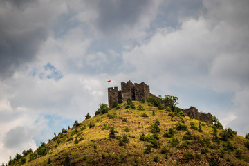 Fototapeta premium Ruins of medieval fortress Maglic on top of hill by the Ibar river in Serbia. Valley of this river is also called Lilac valley.