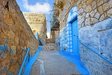 walk through the Old Town of Safed, center of Kabbalah and jewish mysticism in Upper Galilee, Israel