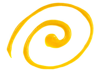 Fototapeta premium Yellow mustard sauce isolated on white background, top view.