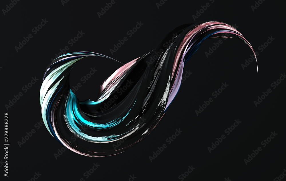 Poster colorfull dynamic abstract twisted shape. 3d render vawe, spiral. computer generated geometric illus
