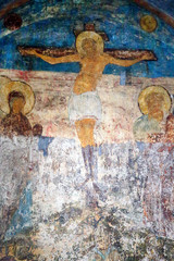 Photo of the old fresco crucifix of Christ on the wall