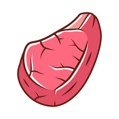 Steak color icon. Butchers meat. Beefsteak. Meat production and sale. Ingredient for lunch and barbecue. Protein source. Butchery business. Isolated vector illustration