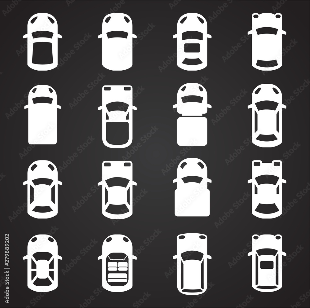 Poster cars top view icons set on background for graphic and web design. simple illustration. internet conc