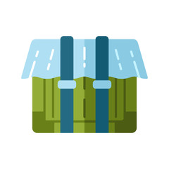 Game package flat design long shadow color icon. Computer game box, parcel, container. Player inventory, equipment, items storage. Saving and delivery objects. Vector silhouette illustration