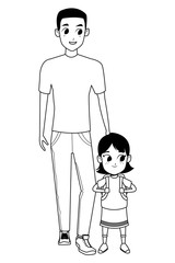 Family single father with kid in black and white