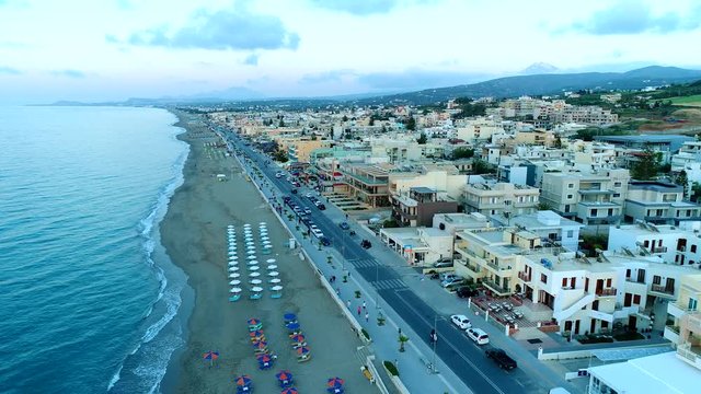 Aerial panorama of the city, sea and beach, Greece, Crete.