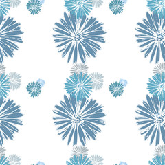 Fototapeta na wymiar Blue chamomile meadow wildflower Nature seamless pattern. Silhouette vector. Spring decoration.