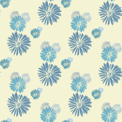 Blue chamomile meadow  wildflower Nature seamless pattern. Silhouette vector. Spring decoration.