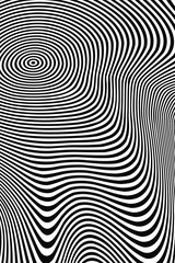 Abstract Black and White Geometric Pattern with Waves. Psychedelic Striped Texture. 3D Illustration