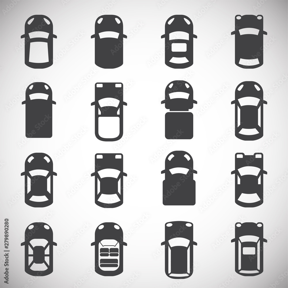 Poster cars top view icons set on background for graphic and web design. simple illustration. internet conc