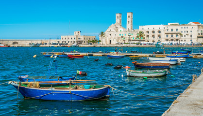 Molfetta waterfront with the Cathedral. Province of Bari, Apulia (Puglia), southern Italy. - obrazy, fototapety, plakaty