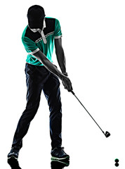 one young caucasian Man Golf golfer golfingshadow silhouette isolated on white background