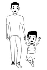 Family single father with children in black and white