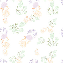 Color lotus flower hand drawn, floral seamless pattern, simple vector illustration