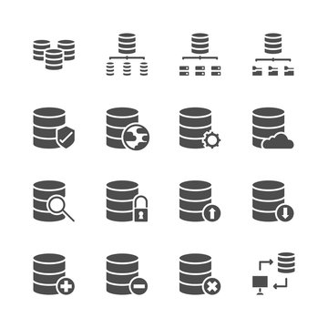 Database system icon set  in  glyph  design..Vector illustration