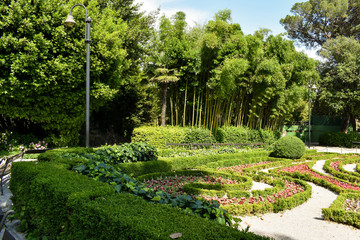 Beautiful green park with flowers in Opatija, Croatia