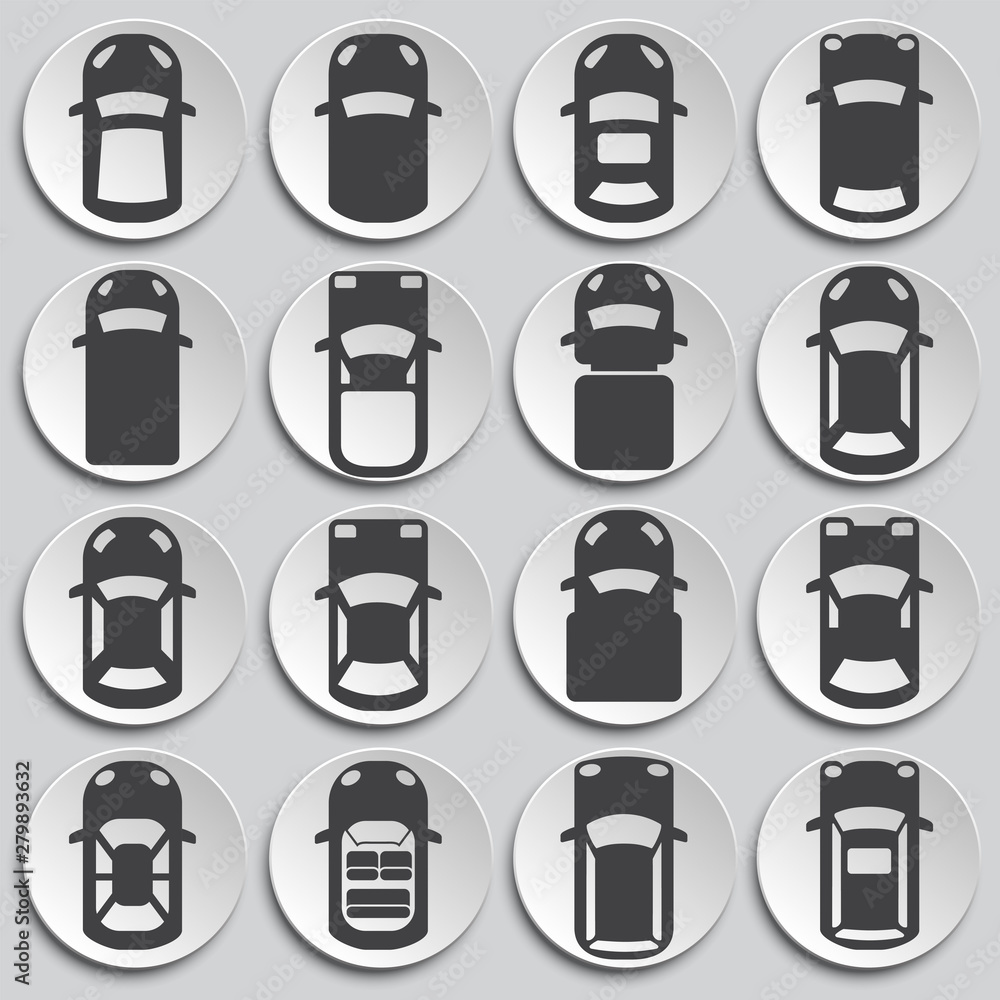 Poster cars top view icons set on background for graphic and web design. simple illustration. internet conc
