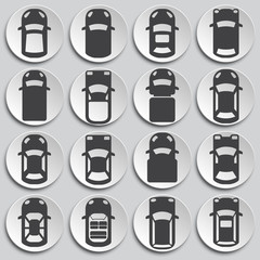 Cars top view icons set on background for graphic and web design. Simple illustration. Internet concept symbol for website button or mobile app.