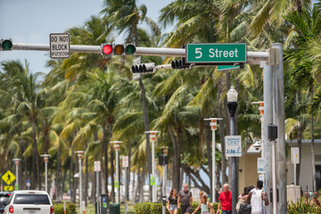 Fototapeta premium Miami Beach 5th Street start of Ocean Drive Florida USA