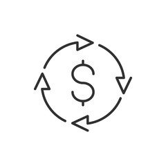 Icon of dollar sign in circle made of arrows, payment or currency exchange finance icon, banking or investment concept. Vector illustration isolated on white background.