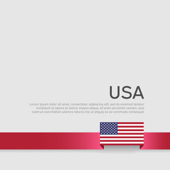 USA flag background. Ribbon color flag of usa on a white background. National american poster. Vector tricolor flat design. State american patriotic banner, cover