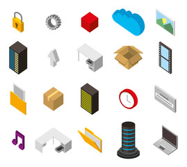 bundle of data center storage isometric set icons