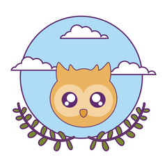 head of cute little owl baby with crown leafs
