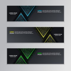 Naklejka premium Glowing Dark Techno Banner Template, Modern Neon Design Background Vector
