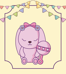 cute little bunny baby with jingle bell and garlands