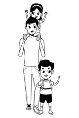 Family single father with children in black and white