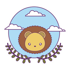 head of cute little lion baby with crown leafs