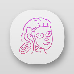 Therapy facial mask app icon. Beauty device for home use. LED light therapy. Cosmetology instrument. Acne removal. UI/UX user interface. Web or mobile applications. Vector isolated illustrations