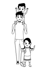 Family single father with kid in black and white