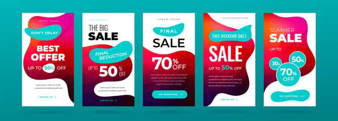 Set of dynamic modern fluid sale banner for social media stories, web page, mobile phone. Sale banner template design special offer set. Eps10 vector.
