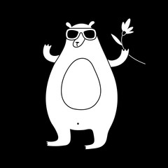 Cute cartoon hipster bear illustration. Funny vector black and white hipster bear illustration. Isolated monochrome hipster bear illustration for various projects.
