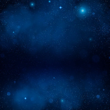 Outer space blue nebula backdrop. Night shining starry sky, blue space background. Universe. Galaxy. EPS 10