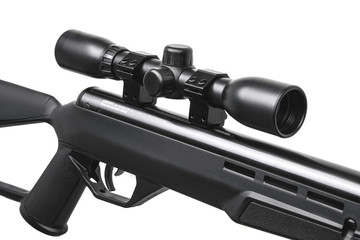 Air rifle with a telescopic sight isolate on a white background. Pneumatic gun. Sports air rifle...